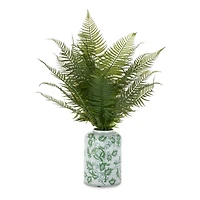 Fern Arrangement in Green Toile Vase