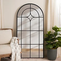 Black Metal Paned Arch Leaner Mirror