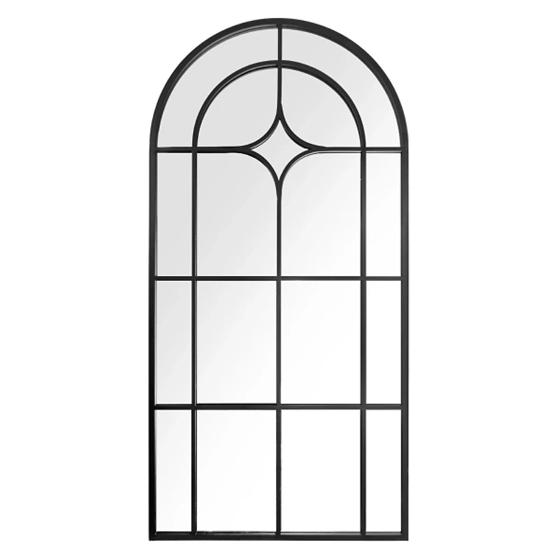 Black Metal Paned Arch Leaner Mirror