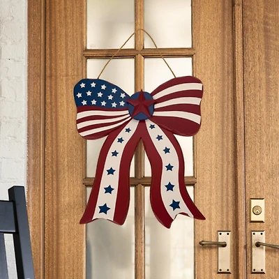 American Flag Bow Wooden Wall Plaque