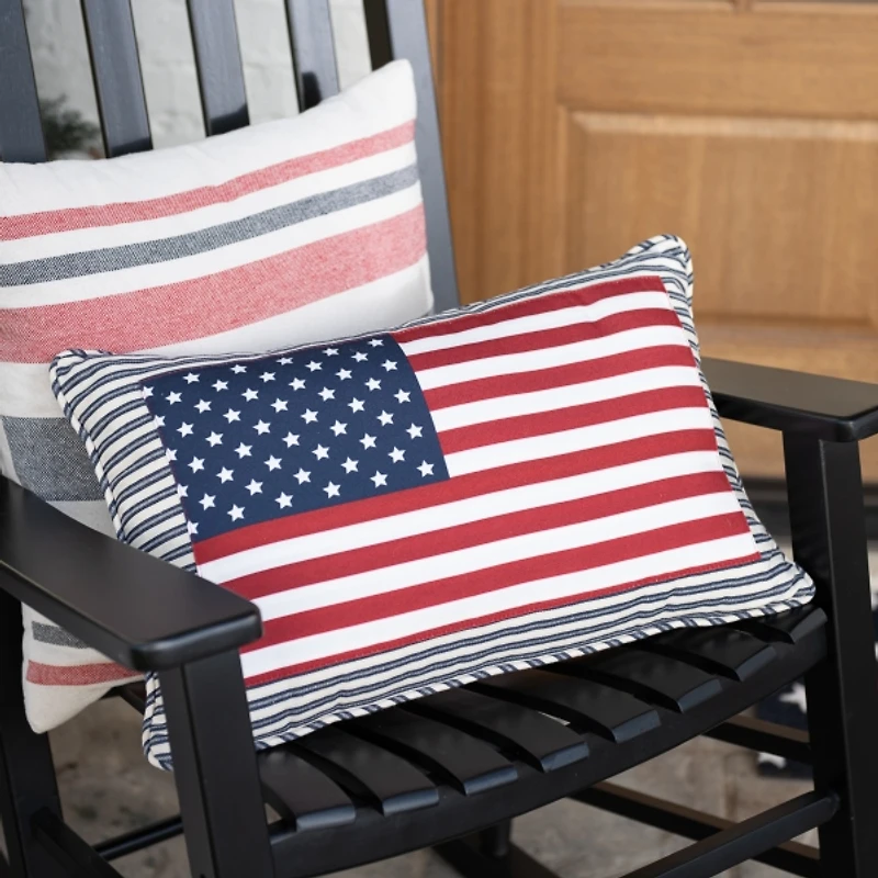 American Flag Ticking Stripe Lumbar Pillow
