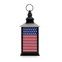LED Black Metal American Flag Lantern, 12 in.