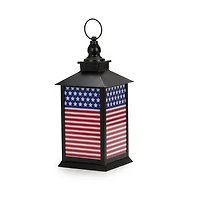 LED Black Metal American Flag Lantern, 12 in.
