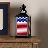 LED Black Metal American Flag Lantern, 12 in.