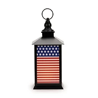 LED Black Metal American Flag Lantern, 12 in.