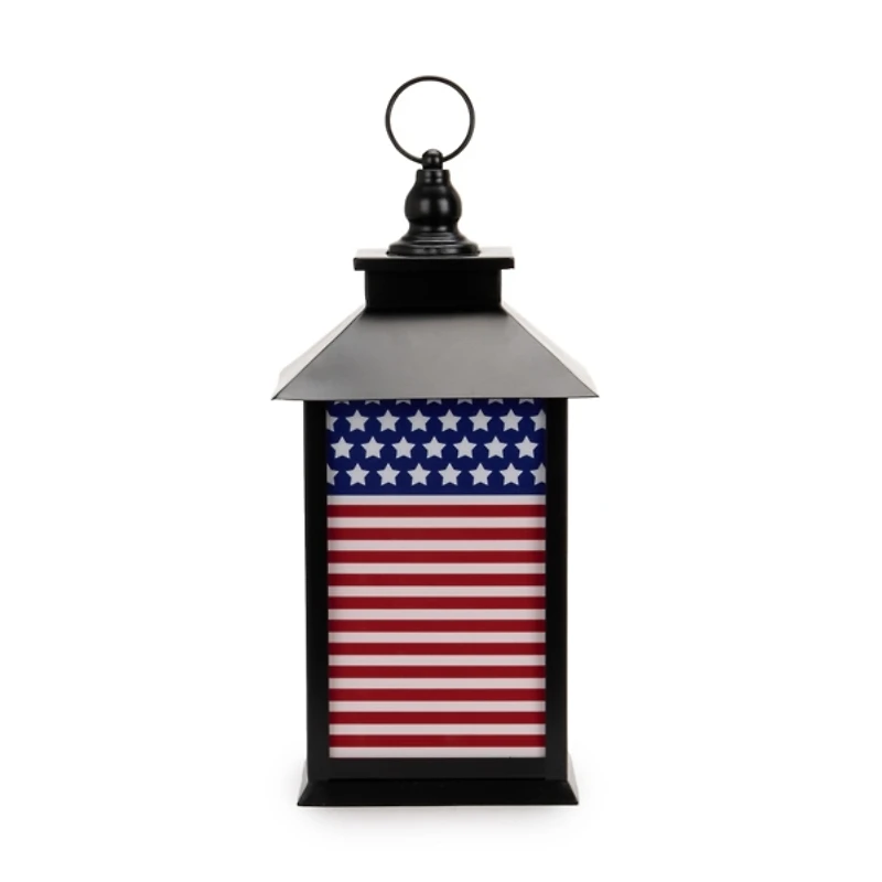 LED Black Metal American Flag Lantern