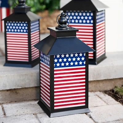 LED Black Metal American Flag Lantern