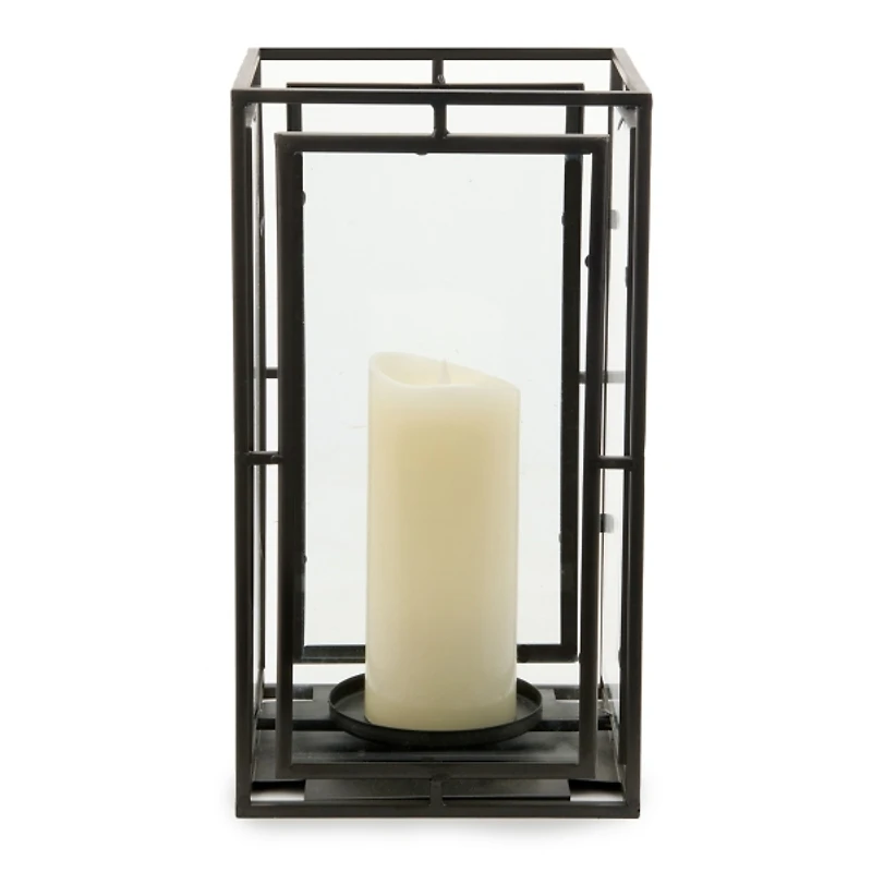 Black Metal Wavy Glass Lantern, 13 in.