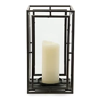 Black Metal Wavy Glass Lantern, 13 in.