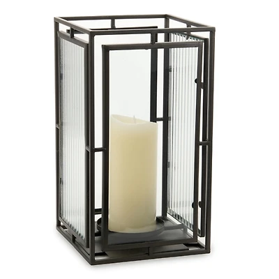 Black Metal Wavy Glass Lantern, 13 in.