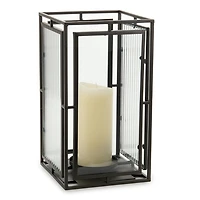 Black Metal Wavy Glass Lantern, 13 in.
