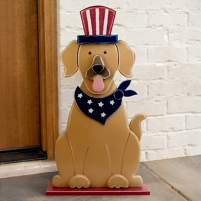 Patriotic Dog with Bandana Porch Statue