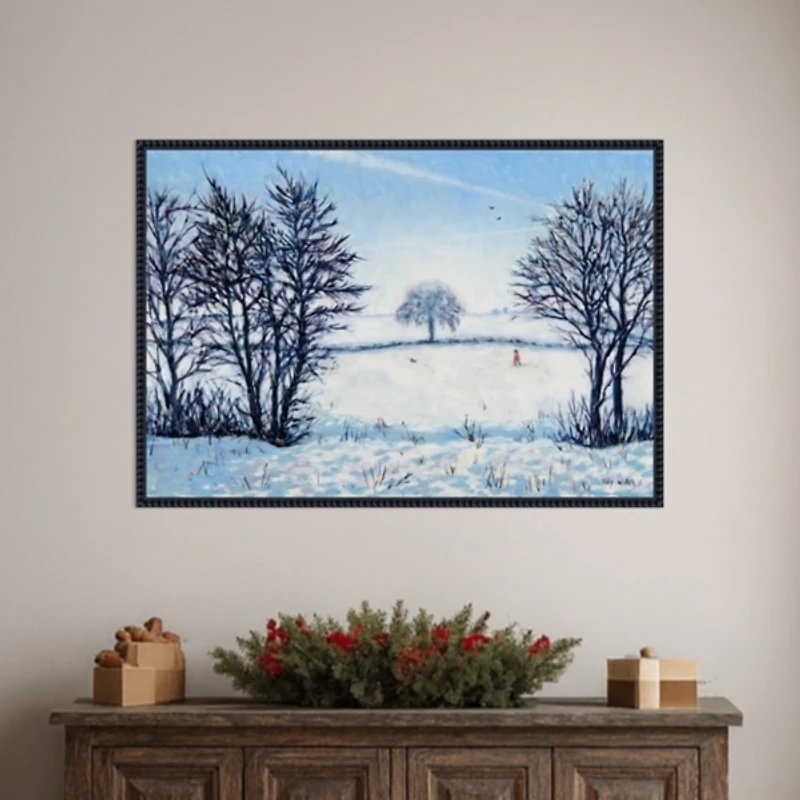 A Snowy Winters Walk Framed Canvas Art Print