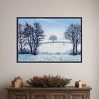 A Snowy Winters Walk Framed Canvas Art Print