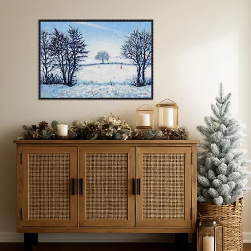 A Snowy Winters Walk Framed Canvas Art Print