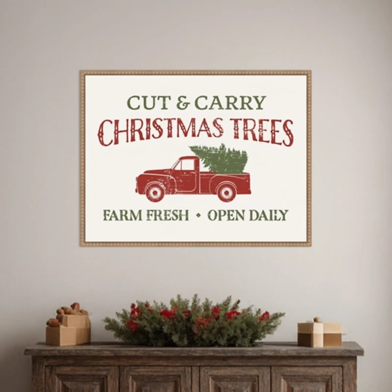 Christmas Farm Sign II Brown Framed Canvas Art