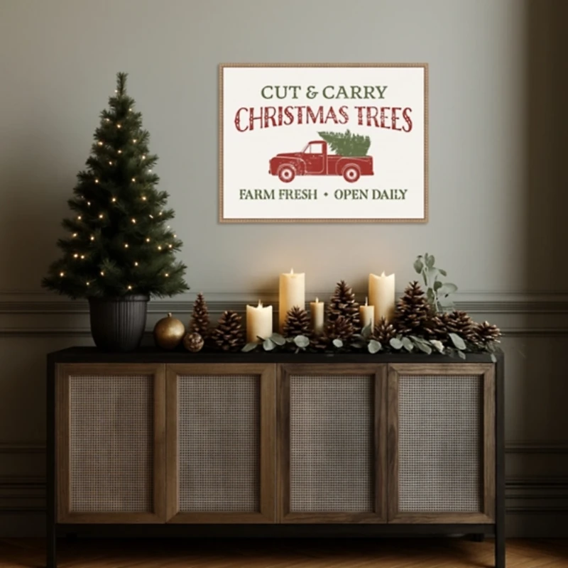 Christmas Farm Sign II Brown Framed Canvas Art