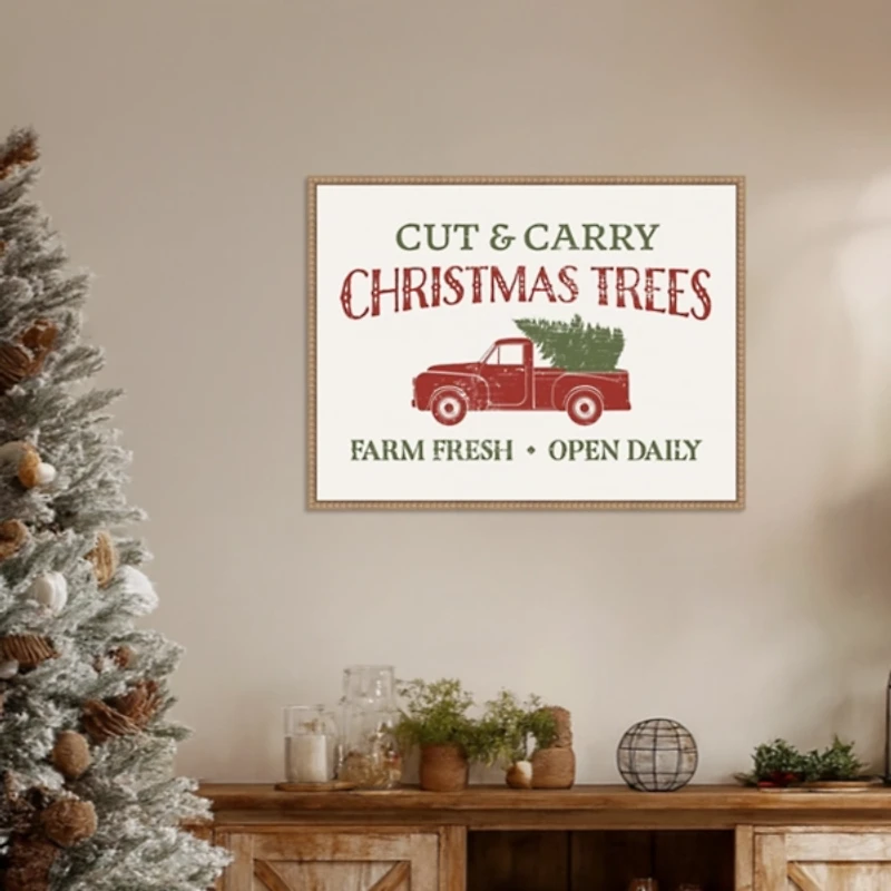 Christmas Farm Sign II Brown Framed Canvas Art