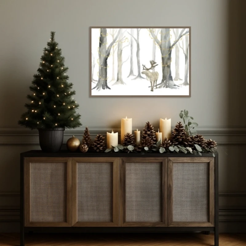 Christmas Forest Landscape Framed Canvas Art Print