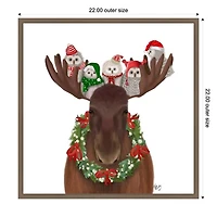 Christmas Moose and Owls Framed Canvas Art Print