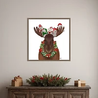 Christmas Moose and Owls Framed Canvas Art Print