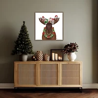 Christmas Moose and Owls Framed Canvas Art Print