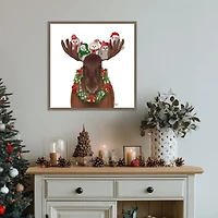 Christmas Moose and Owls Framed Canvas Art Print