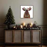 Christmas Moose and Owls Framed Canvas Art Print