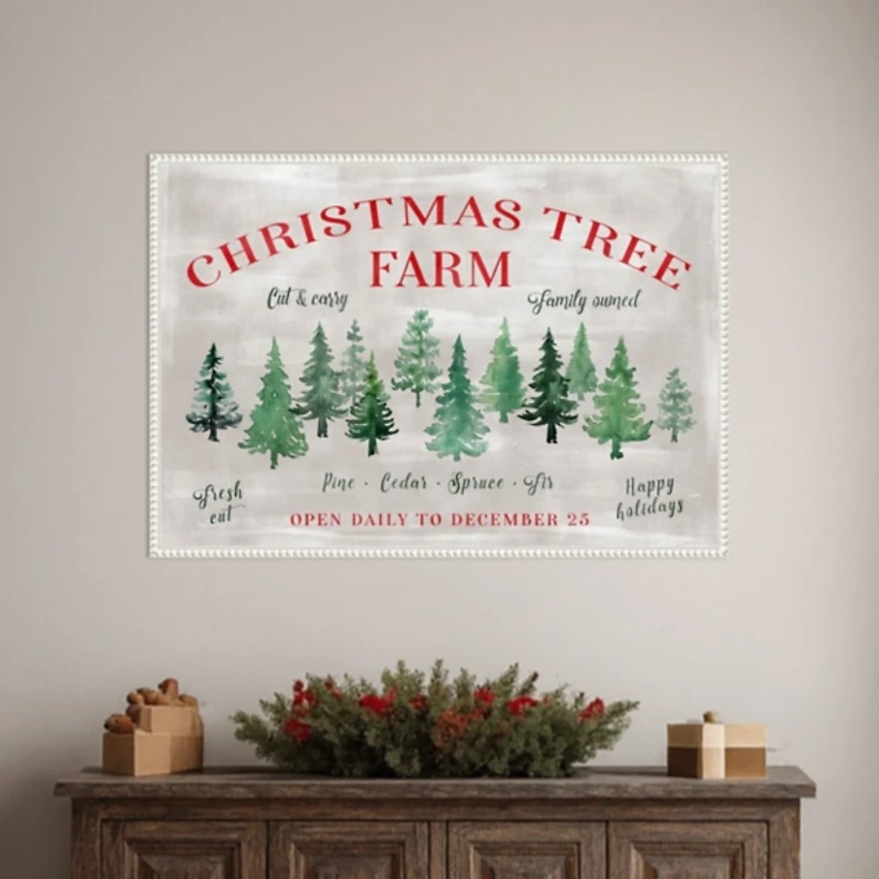 Christmas Tree Farm Sign Framed Canvas Art Print