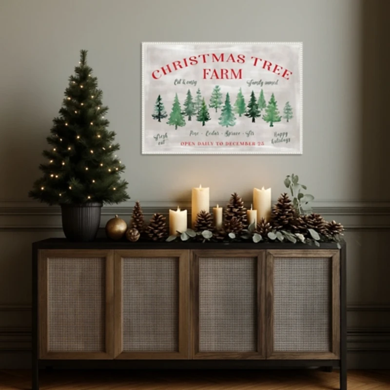 Christmas Tree Farm Sign Framed Canvas Art Print