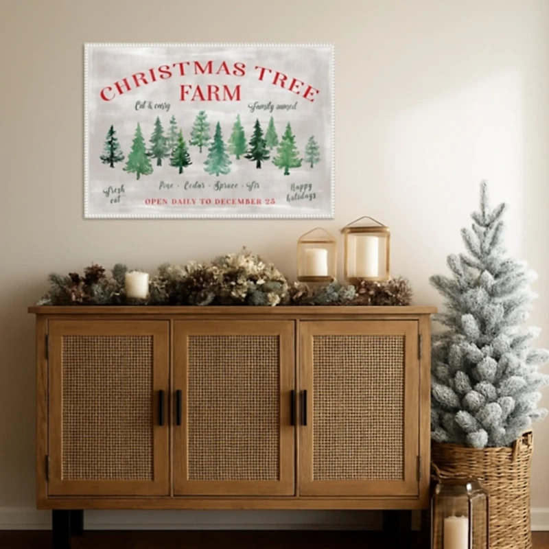 Christmas Tree Farm Sign Framed Canvas Art Print