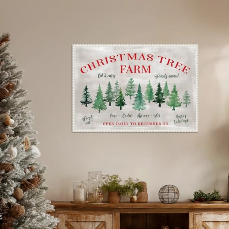 Christmas Tree Farm Sign Framed Canvas Art Print