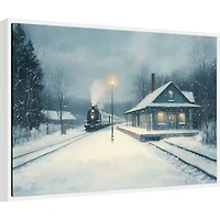 Snowy Train Framed Canvas Art Print