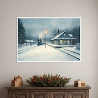 Snowy Train Framed Canvas Art Print