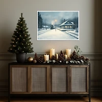 Snowy Train Framed Canvas Art Print