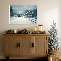 Snowy Train Framed Canvas Art Print