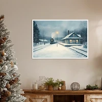Snowy Train Framed Canvas Art Print