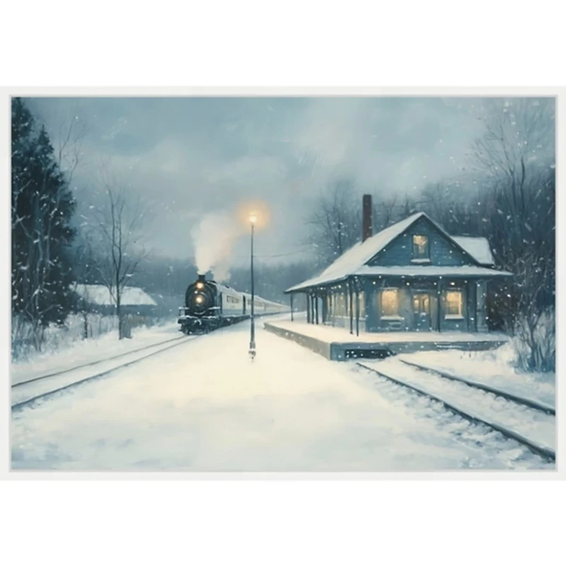Snowy Train Framed Canvas Art Print