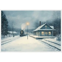 Snowy Train Framed Canvas Art Print