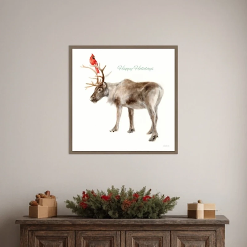 Reindeer Friends Framed Canvas Art Print