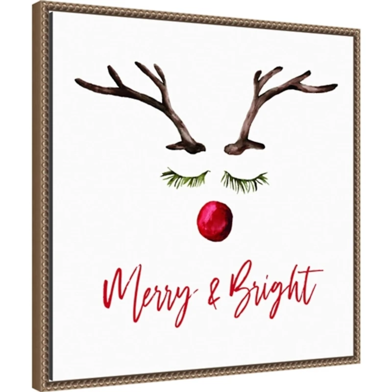 Reindeer Merry and Bright Framed Canvas Art Print
