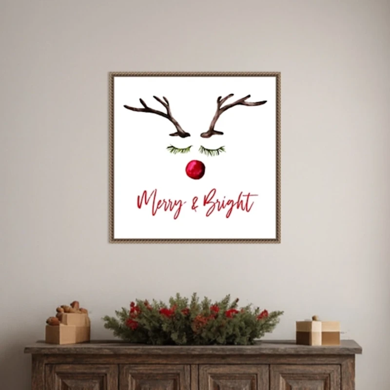 Reindeer Merry and Bright Framed Canvas Art Print