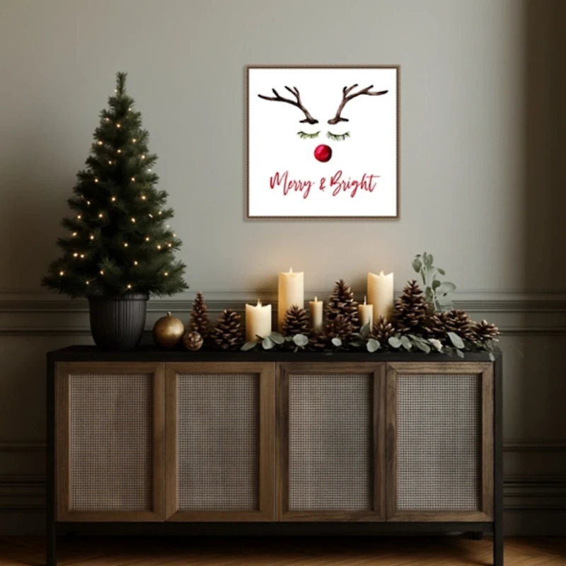 Reindeer Merry and Bright Framed Canvas Art Print