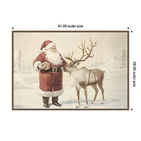 Santa Claus with Reindeer Framed Canvas Art Print