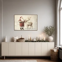 Santa Claus with Reindeer Framed Canvas Art Print