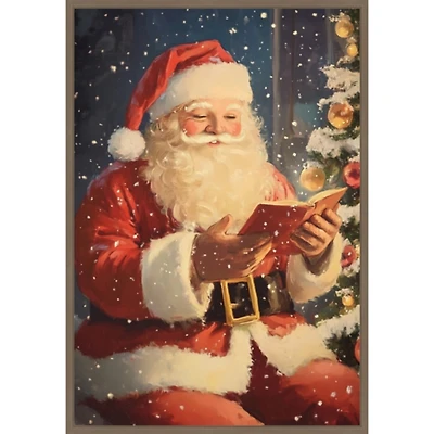 Santa Reading Framed Canvas Art Print