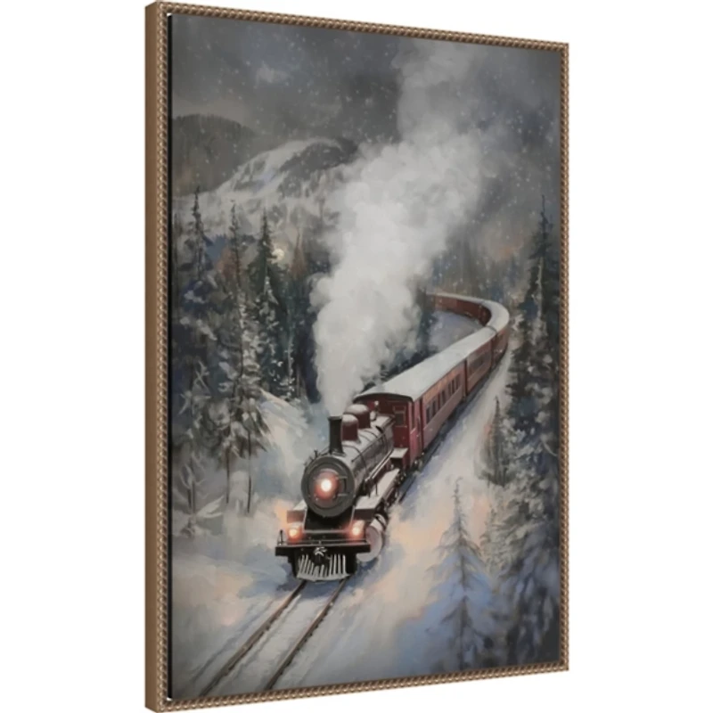 Snowfall Steam Train Framed Canvas Art Print