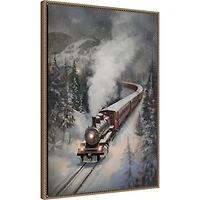 Snowfall Steam Train Framed Canvas Art Print
