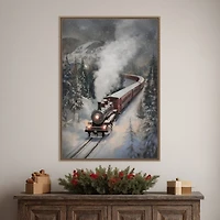 Snowfall Steam Train Framed Canvas Art Print