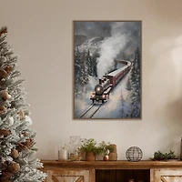 Snowfall Steam Train Framed Canvas Art Print